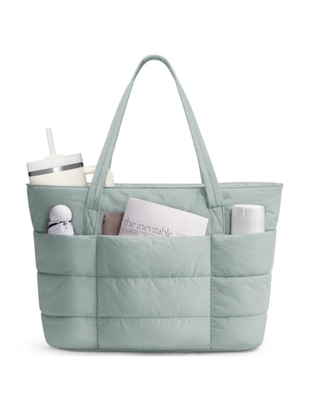 Quilted Puffer Tote Bag Nylon Lightweight Travel Work Laptop Tote